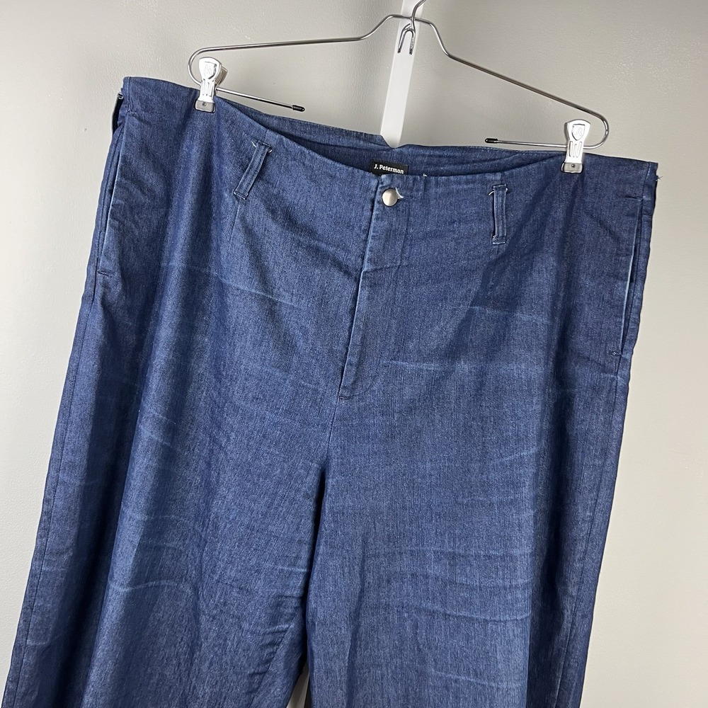 J. Peterman Chambray Denim Crop Pants Womens 22 Blue Wide Leg Casual